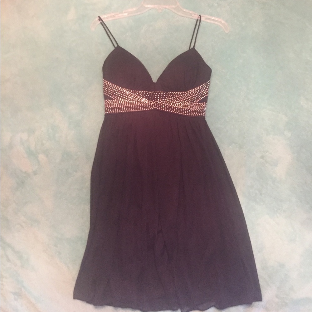 Navy blue jeweled bodist cocktail dress