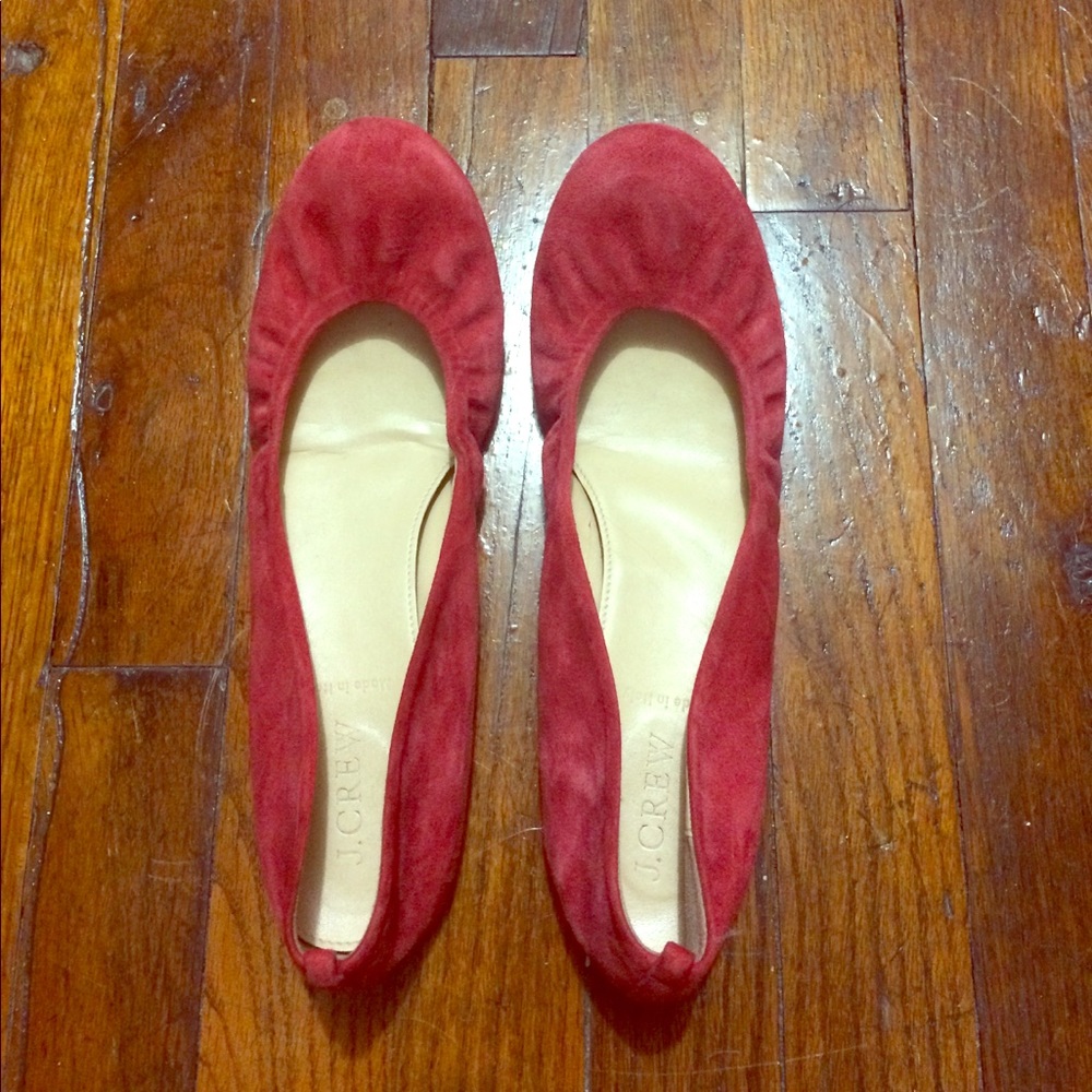 Red suede J. Crew ballet flats size 9
