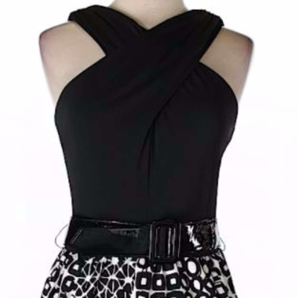 David Meister cross halter Black and white dress