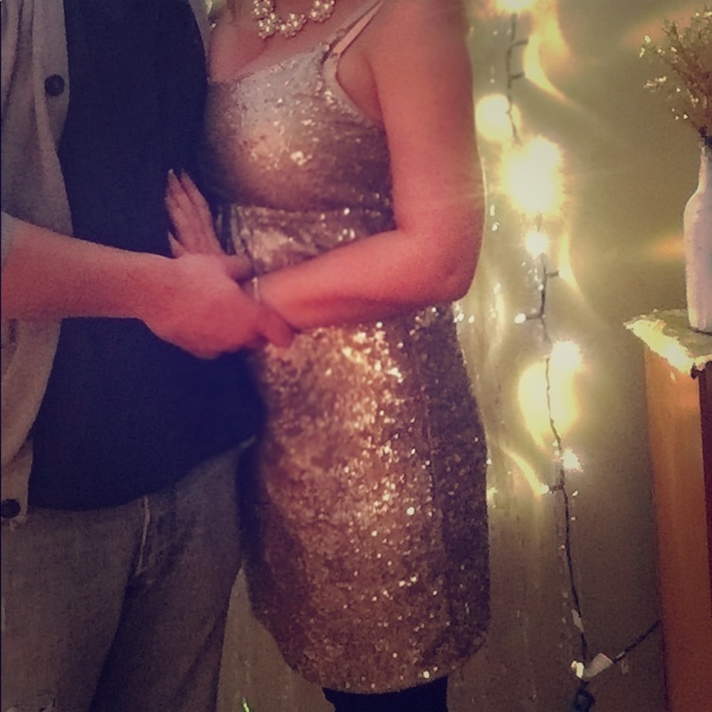 Champagne Spaghetti's Strap Sequin Dresss