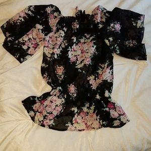 Black floral blouse