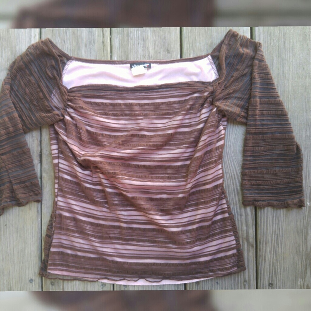 Cute off shoulder brown pink shirt