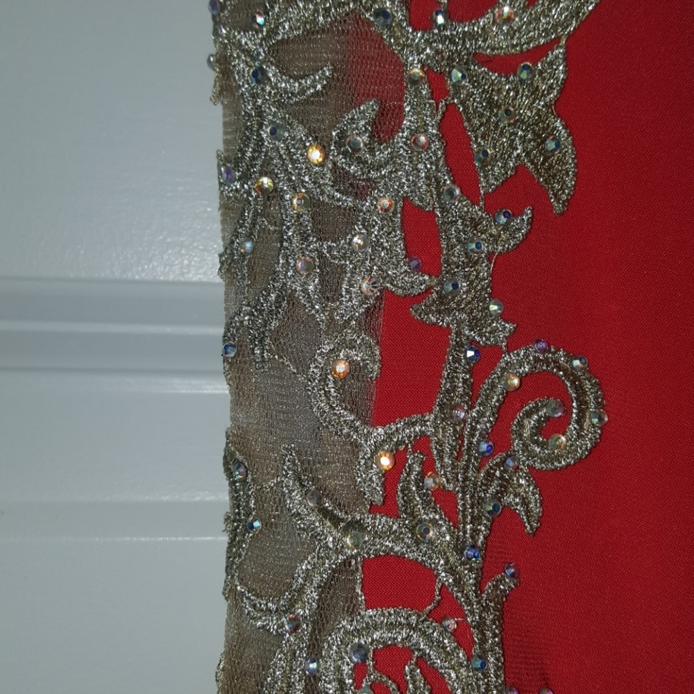 La Femme One shoulder Coral and Gold dress 103544 - Picture 3 of 4