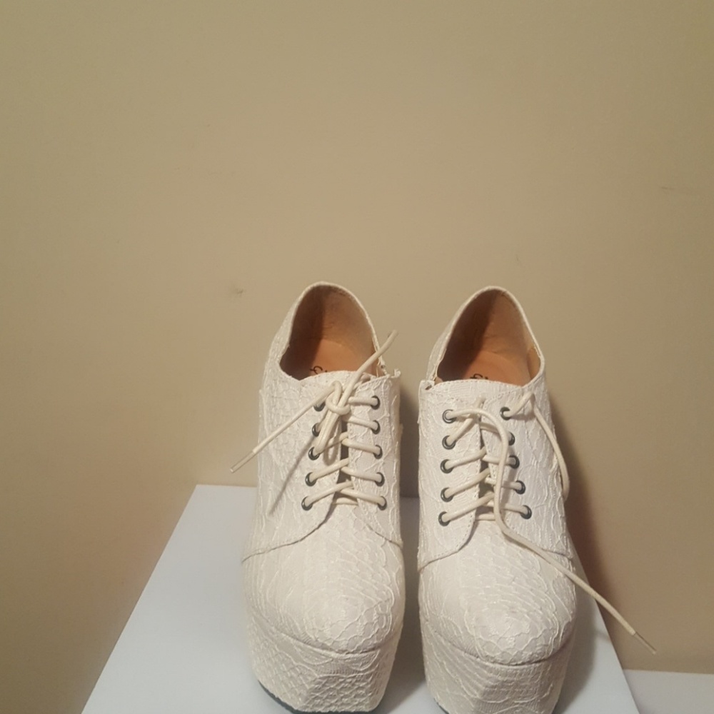 Ivory fabric heels