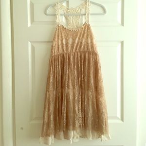 A'reve Size M White and Beige Lace Racerback Dress