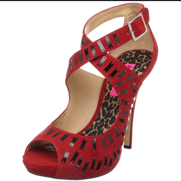 betsey johnson inoue suede red open toe heels - Picture 1 of 1