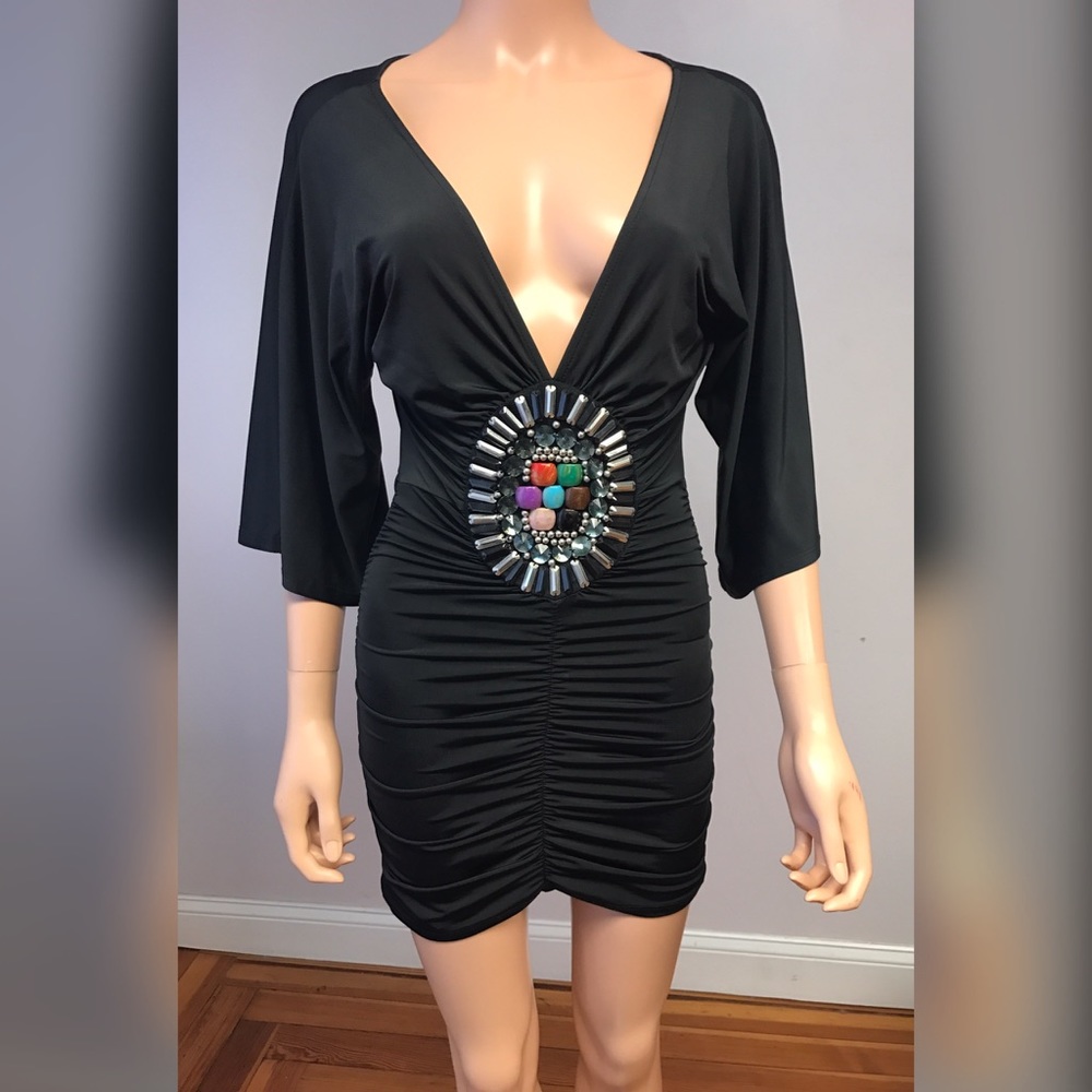 Arden b low cut, winged sleeve dress