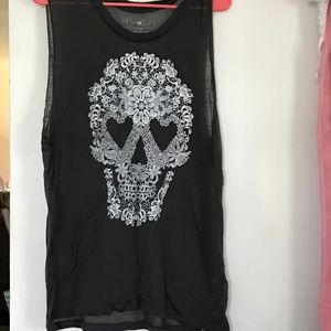 Sleeveless top with floral skull