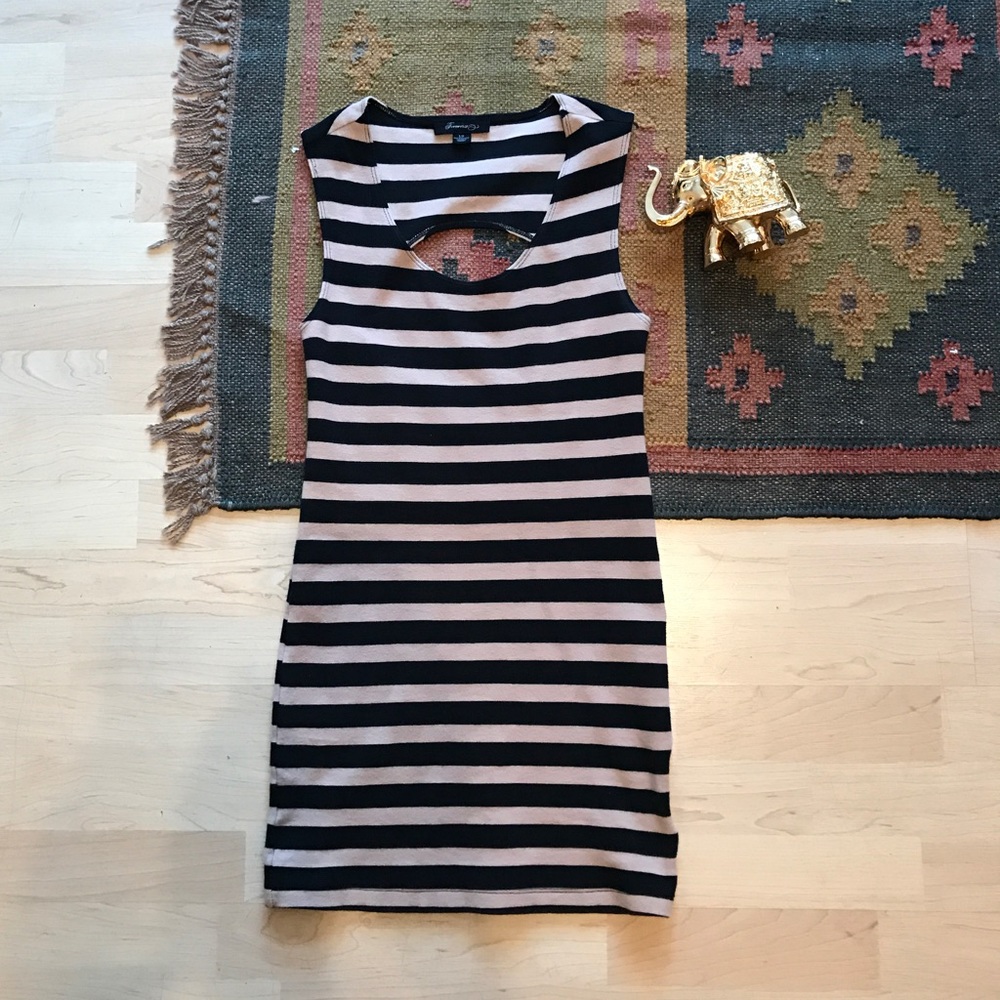 Small beige and black striped bodycon dress