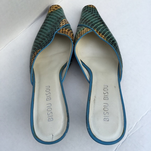 Bisou Bisou snakeskin kitten heel aqua clog - Picture 3 of 7