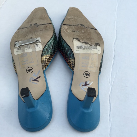 Bisou Bisou snakeskin kitten heel aqua clog - Picture 6 of 7