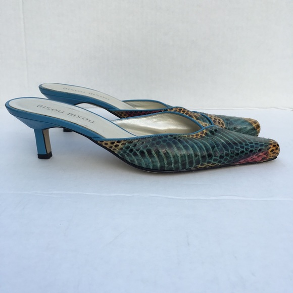 Bisou Bisou snakeskin kitten heel aqua clog - Picture 7 of 7