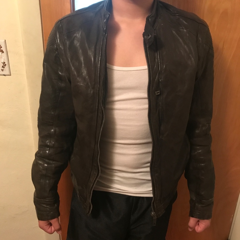 Men's Brown Chevignon Leather moto Jacket