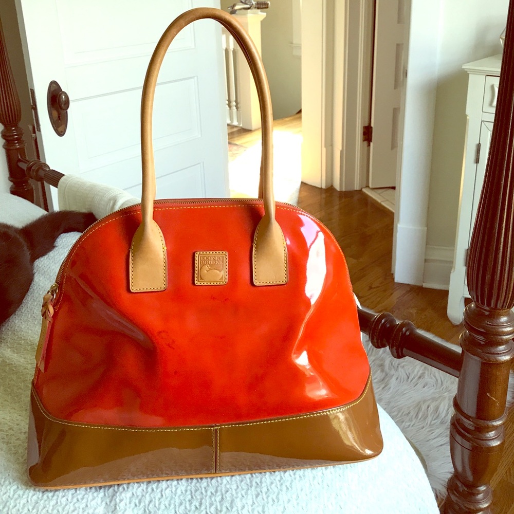 D&B handbag - orange+brown patent leather