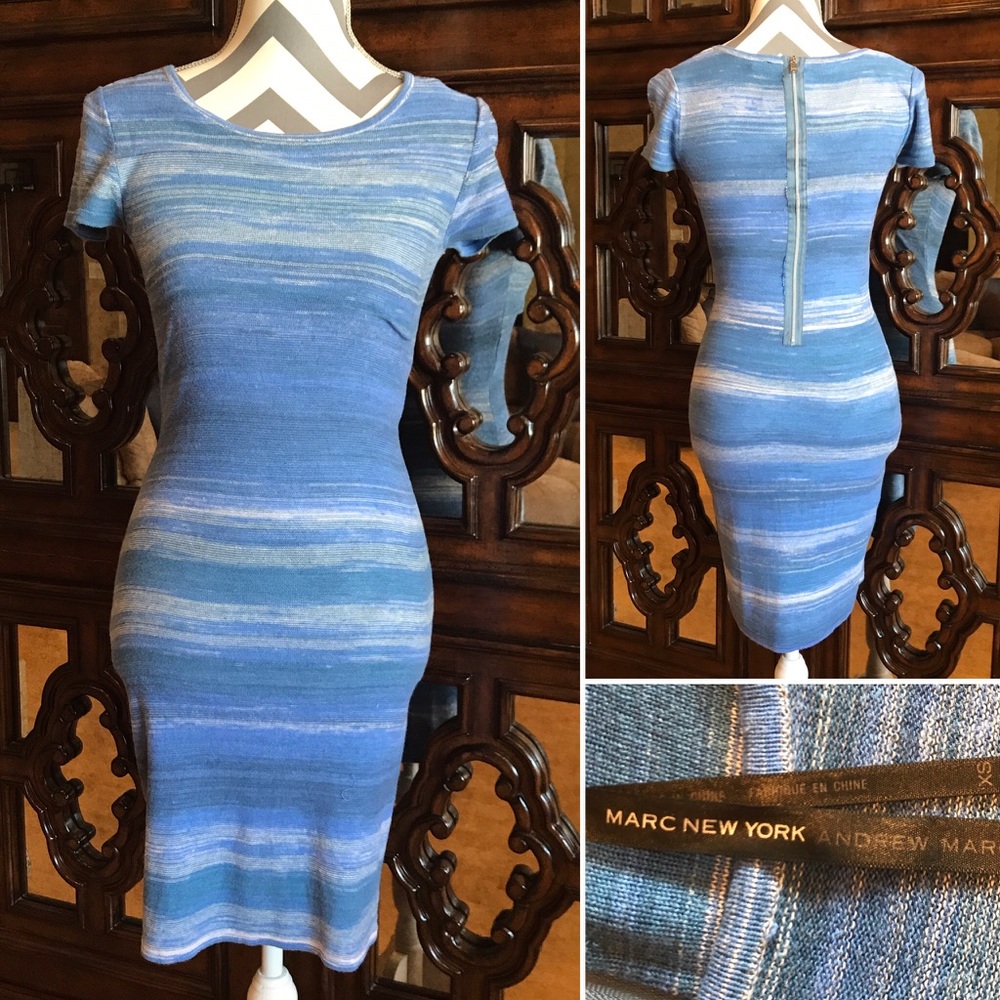 MARC NEW YORK Short Sleeve Dress Blue Ivory XS