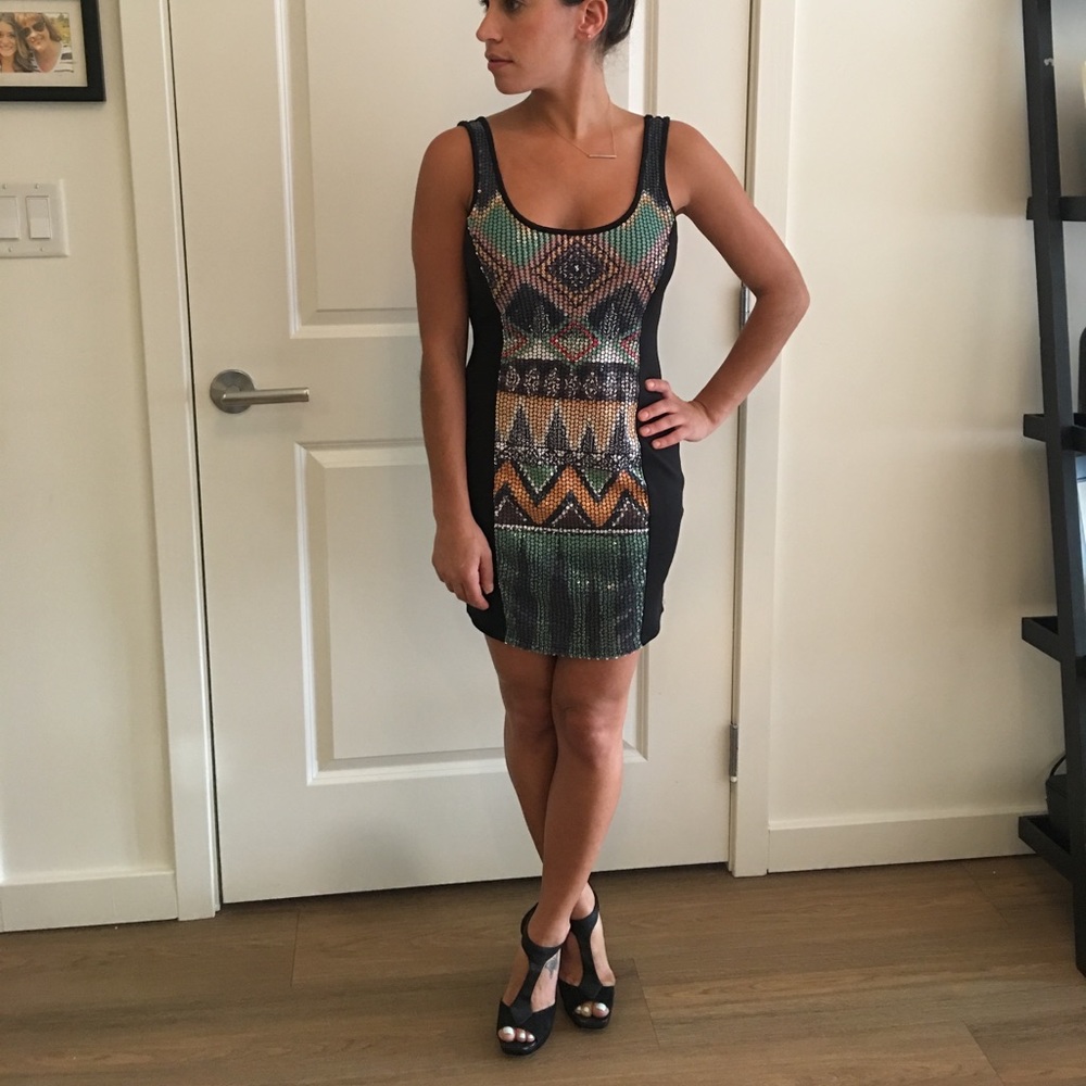 Aztec Print Sequin Dress