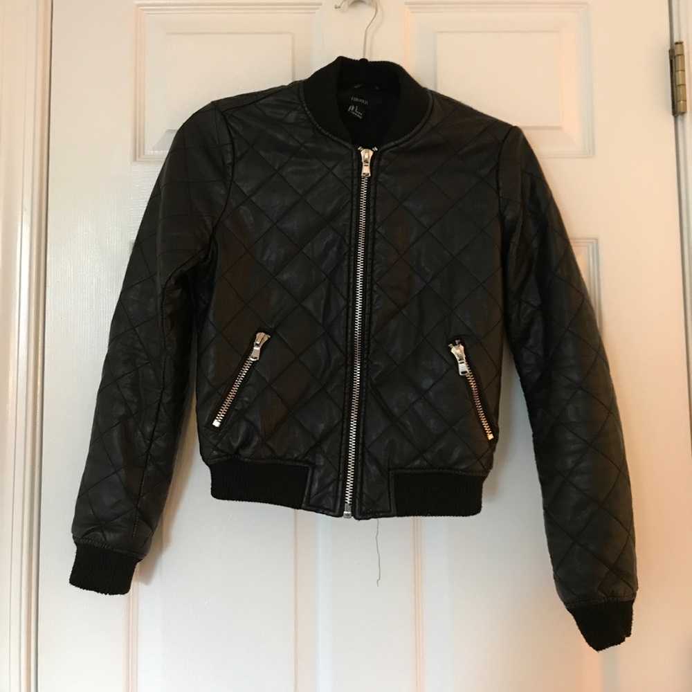 Black leather bomber jacket.