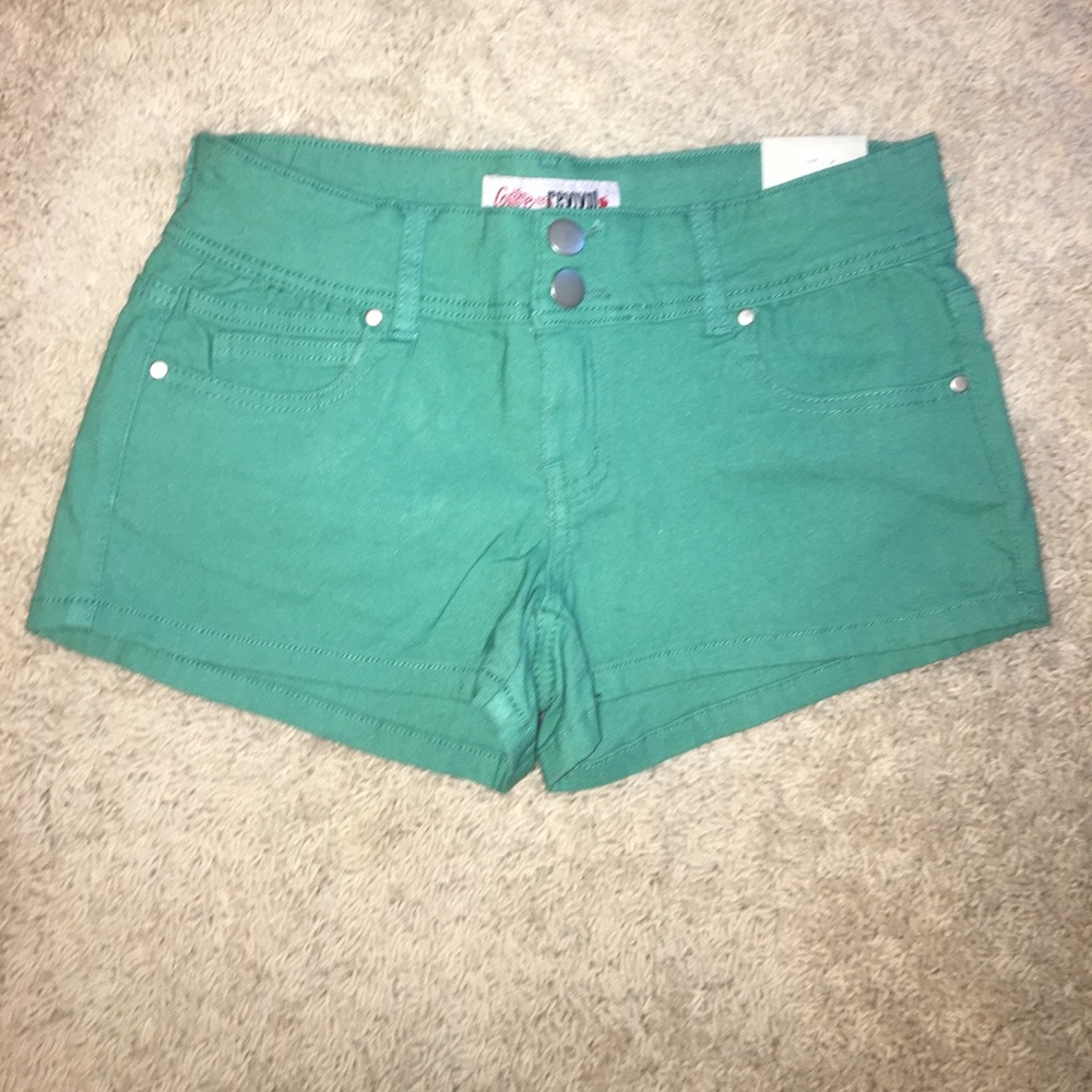Green denim shorts