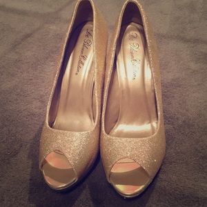 Gold Sparkle Peep Toe Stilettos