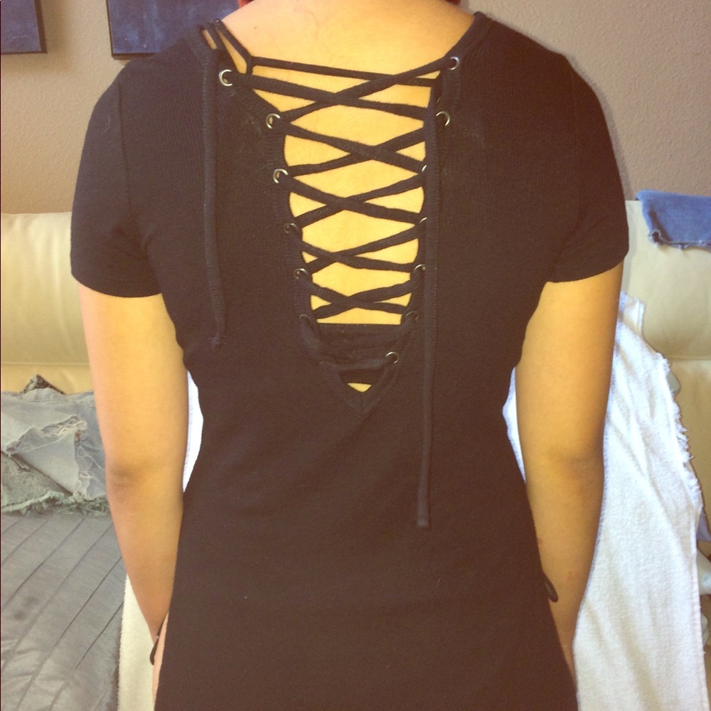 Black lace up back shirt