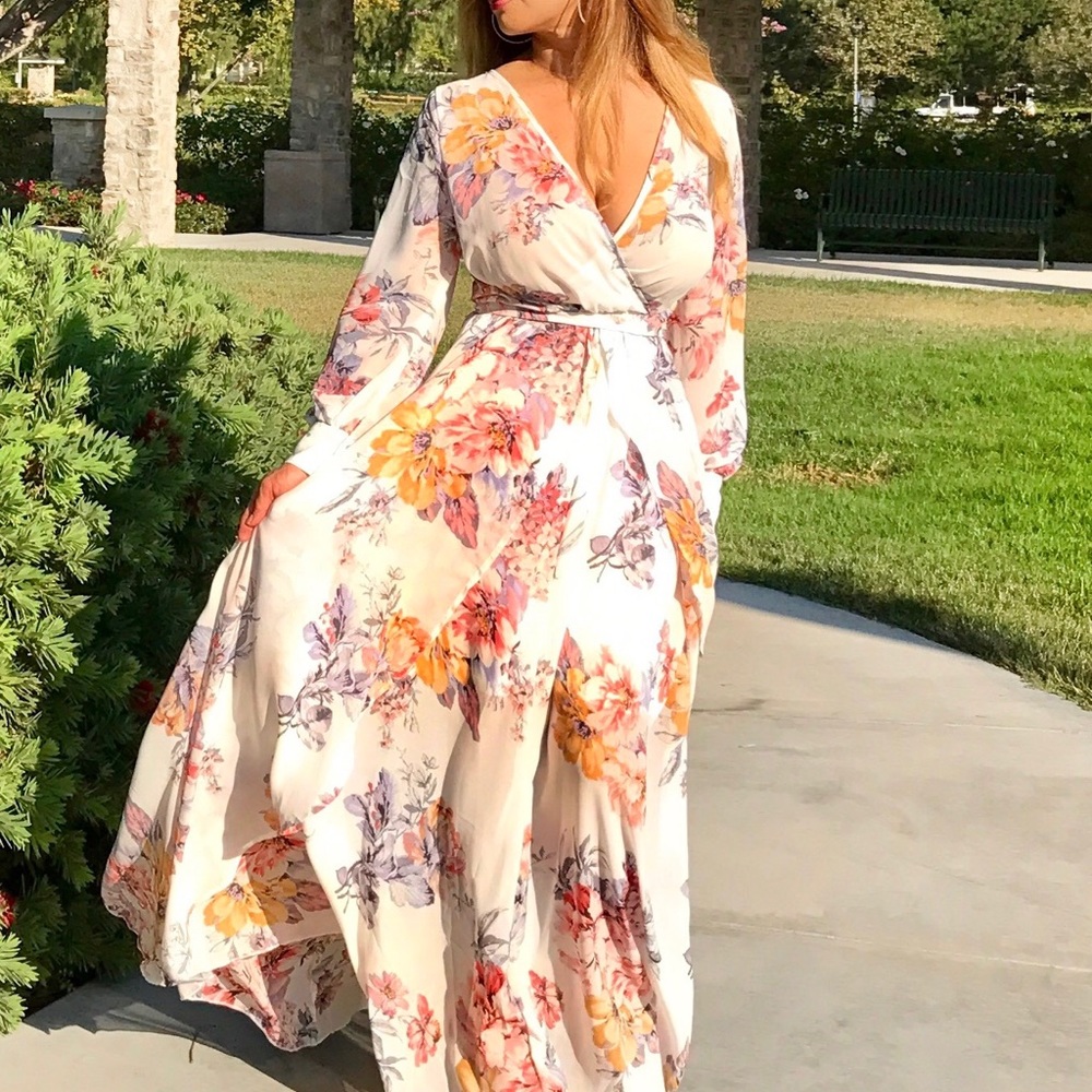 Maxi floral print chiffon dress