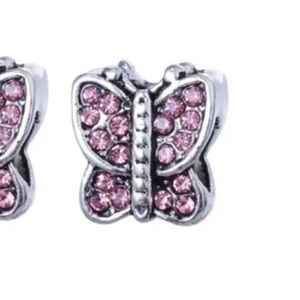 Brand New Butterfly Pink Charm Bead Tibetan Silver
