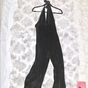 Black velvet wide leg jumpsuit