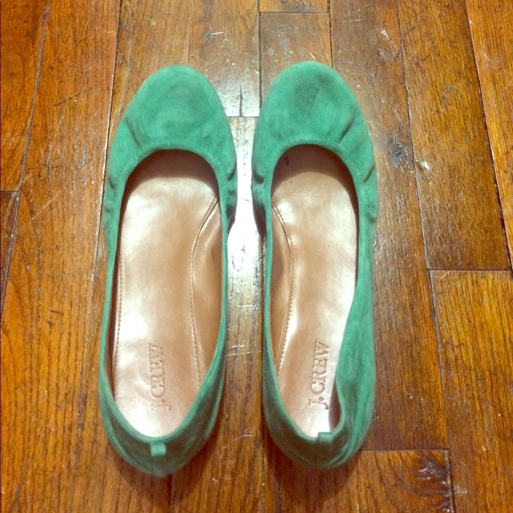 Green suede J. Crew ballet flats size 9