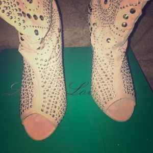 Lauren Lorraine nude embellished booties