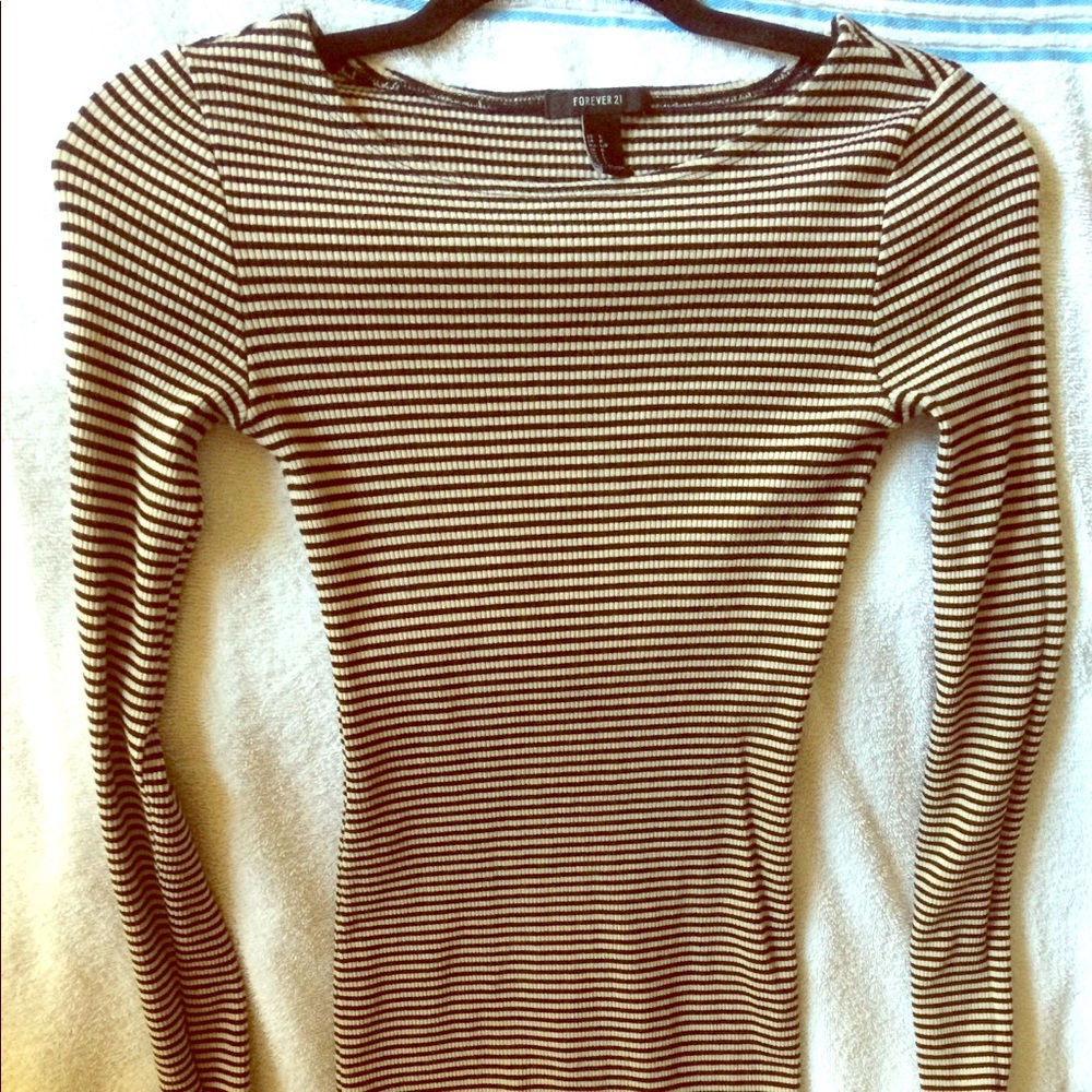 Black and taupe striped long sleeve dress