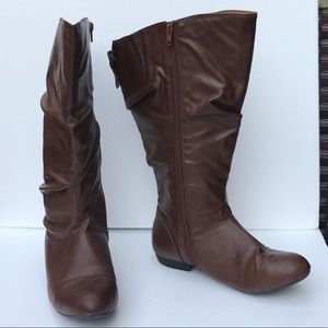 Wide calf brown boots, low heel, size 9