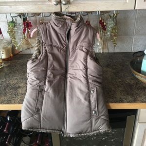 Reversible zip up brown and fur vest