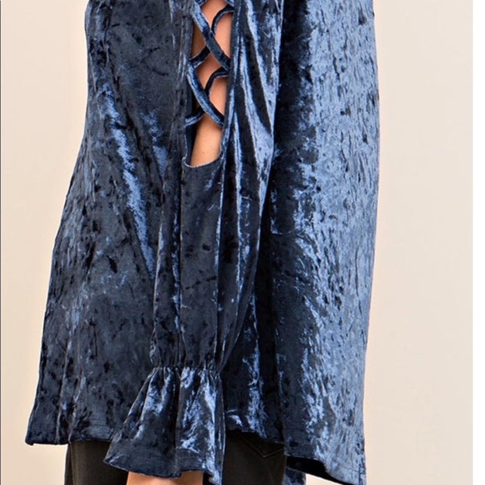 Crushed velvet blue off the shoulder top. HP ๐๐ - Picture 2 of 7