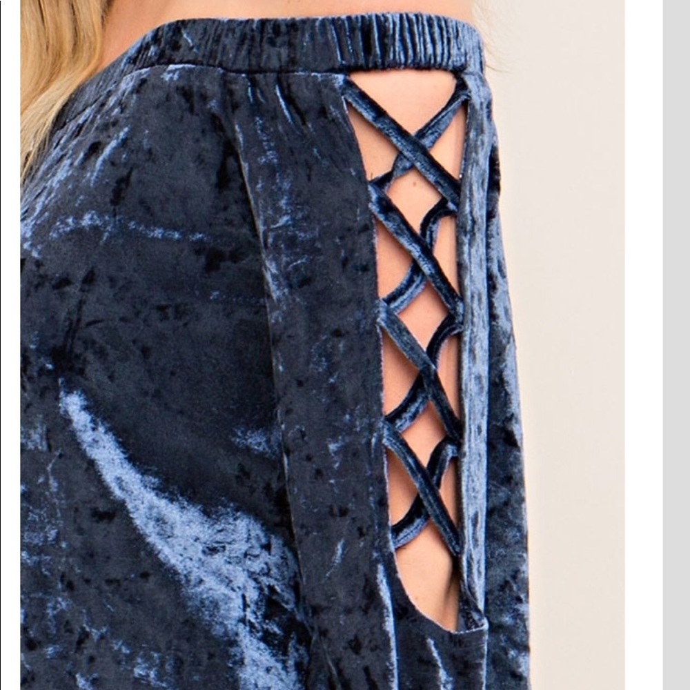 Crushed velvet blue off the shoulder top. HP ๐๐ - Picture 4 of 7
