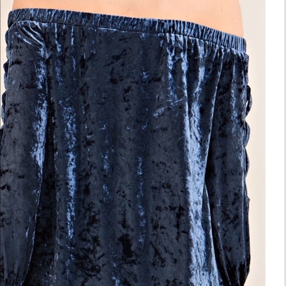 Crushed velvet blue off the shoulder top. HP 🎉🎉 - Picture 3 of 7