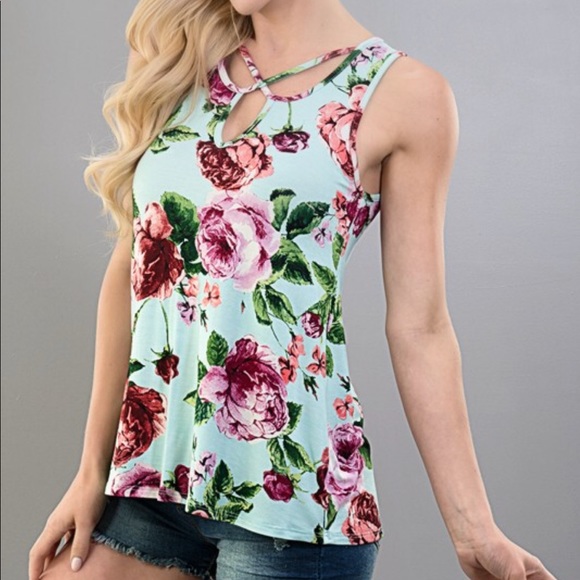 << Pretty as a Rose Criss Cross Front Mint Tank >> - Picture 5 of 7