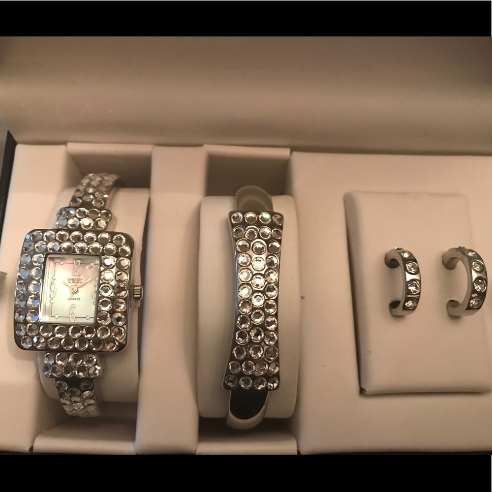Ladies Embassy Watch, Bracelet & Earring Trio