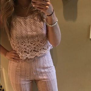 Pinkish crochet top and matching bell bottom pants