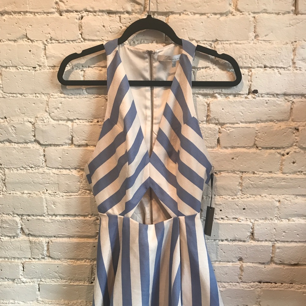 Lovers + Friends light blue stripe cut out dress