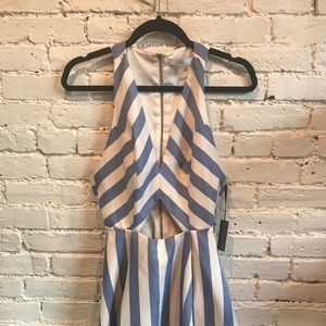 Lovers + Friends light blue stripe cut out dress