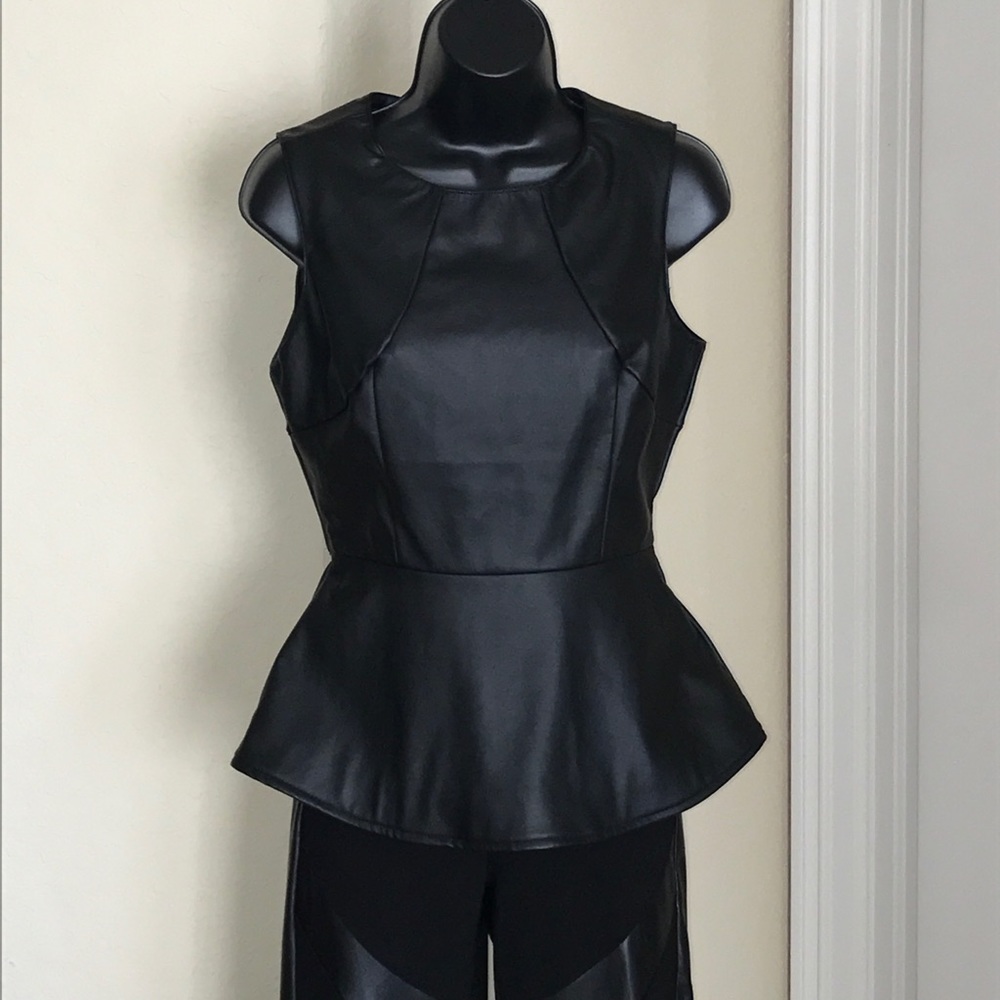Ali & Kris Vegan Leather Sleeveless Peplum Top