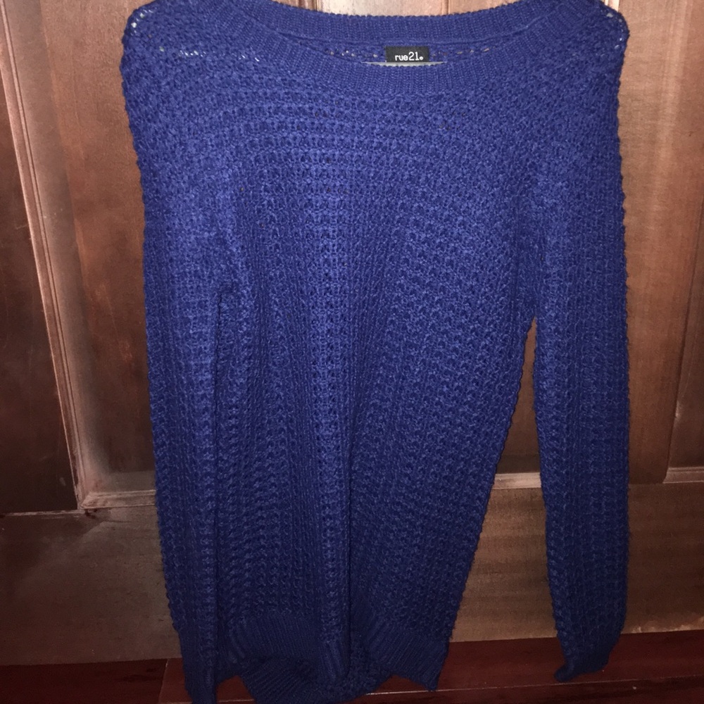 Rue 21 blue waffle high low sweater