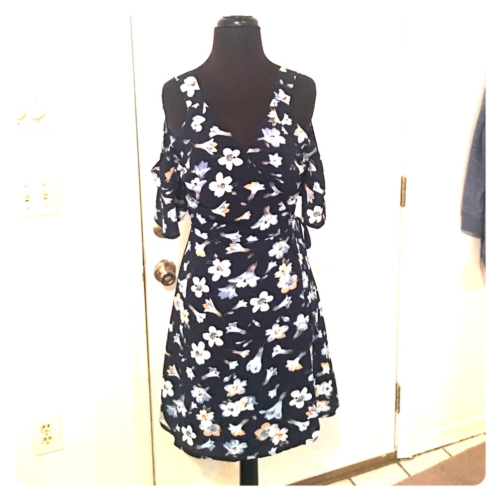 Francesca's Floral, Cold-Shoulder, Wrap Dress