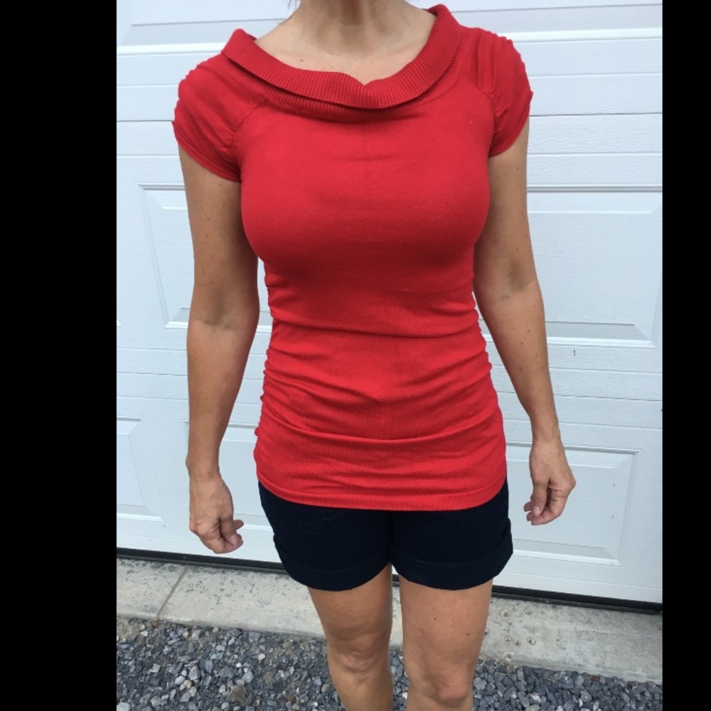 Red Cowl Neck Shirt