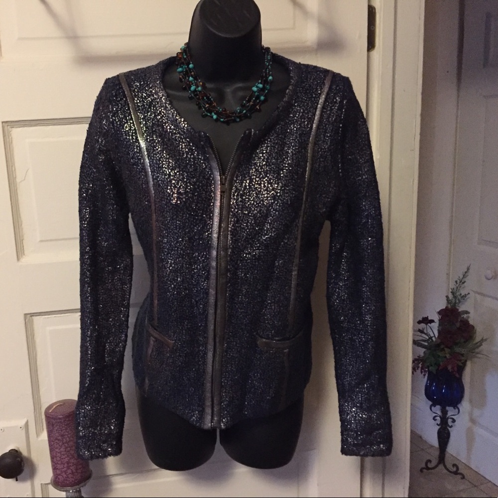 women's size S jacket sexy blue silver Beulah