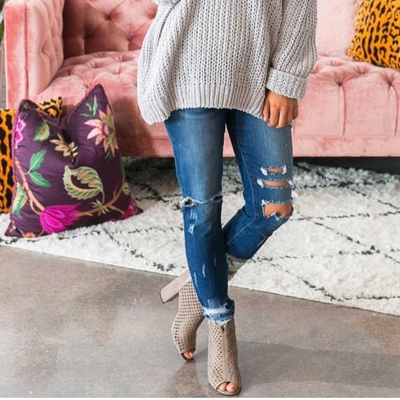 NIB Tan Laser Cut Perforated Peep Toe Bootie - Picture 4 of 8