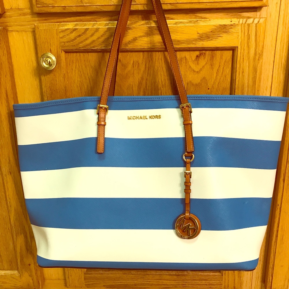 Blue striped Michael Kors purse
