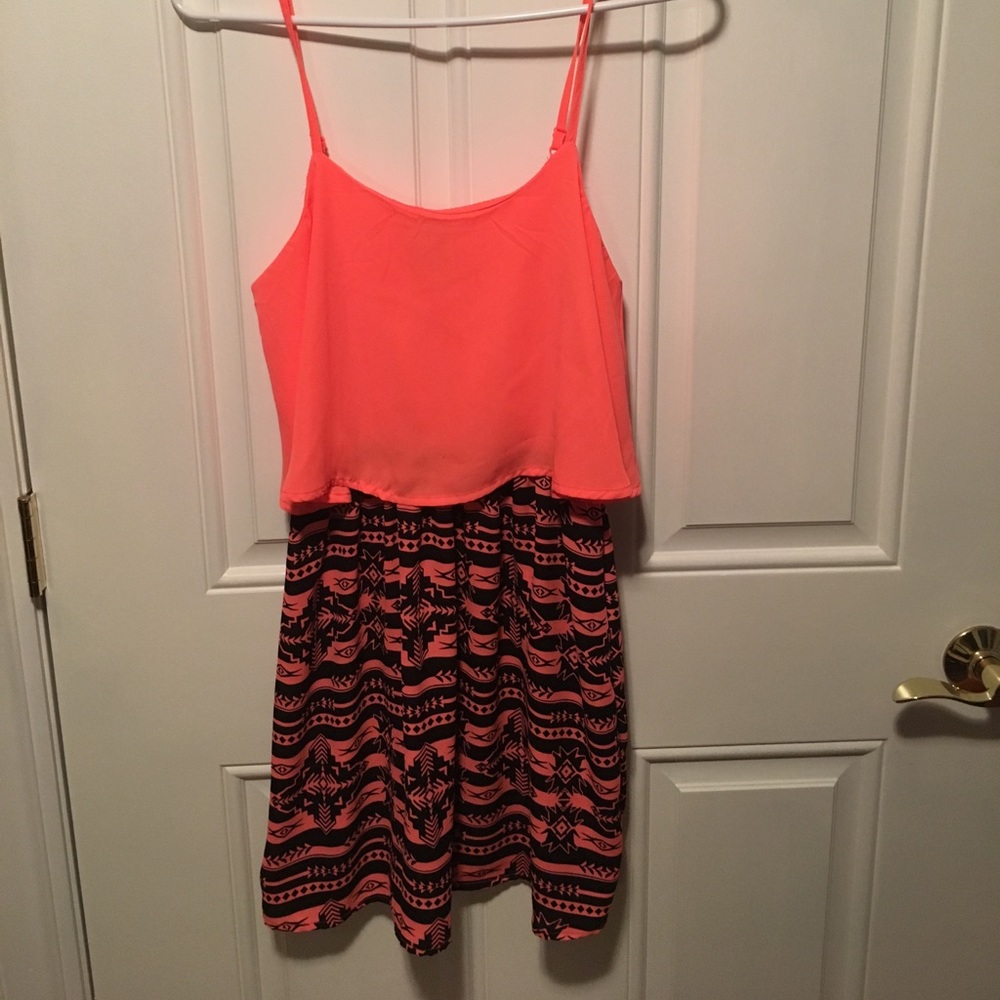 Coral and Tribal Print Tank Top Flowy Dress