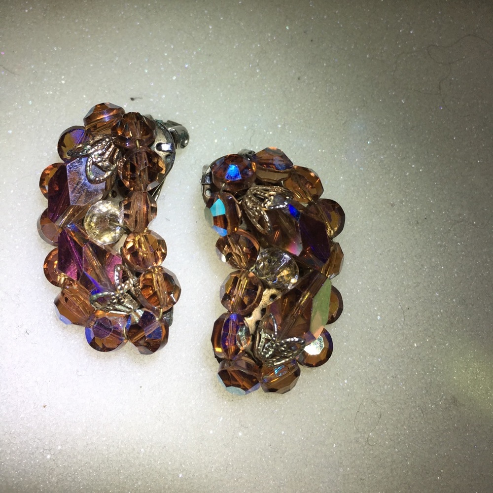 50s-60s Vintage clip on earrings iridescent color