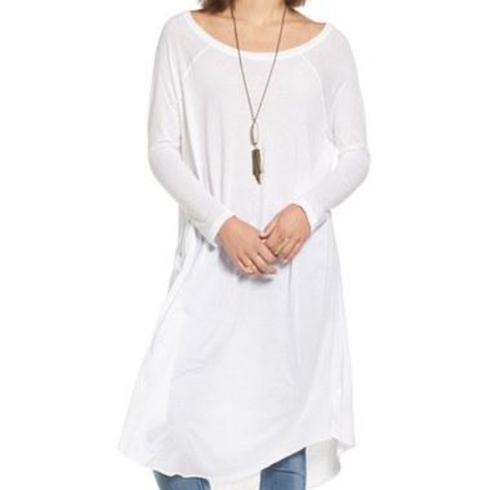Free People Shredded Back Baseball Tunic Tee  NWOT